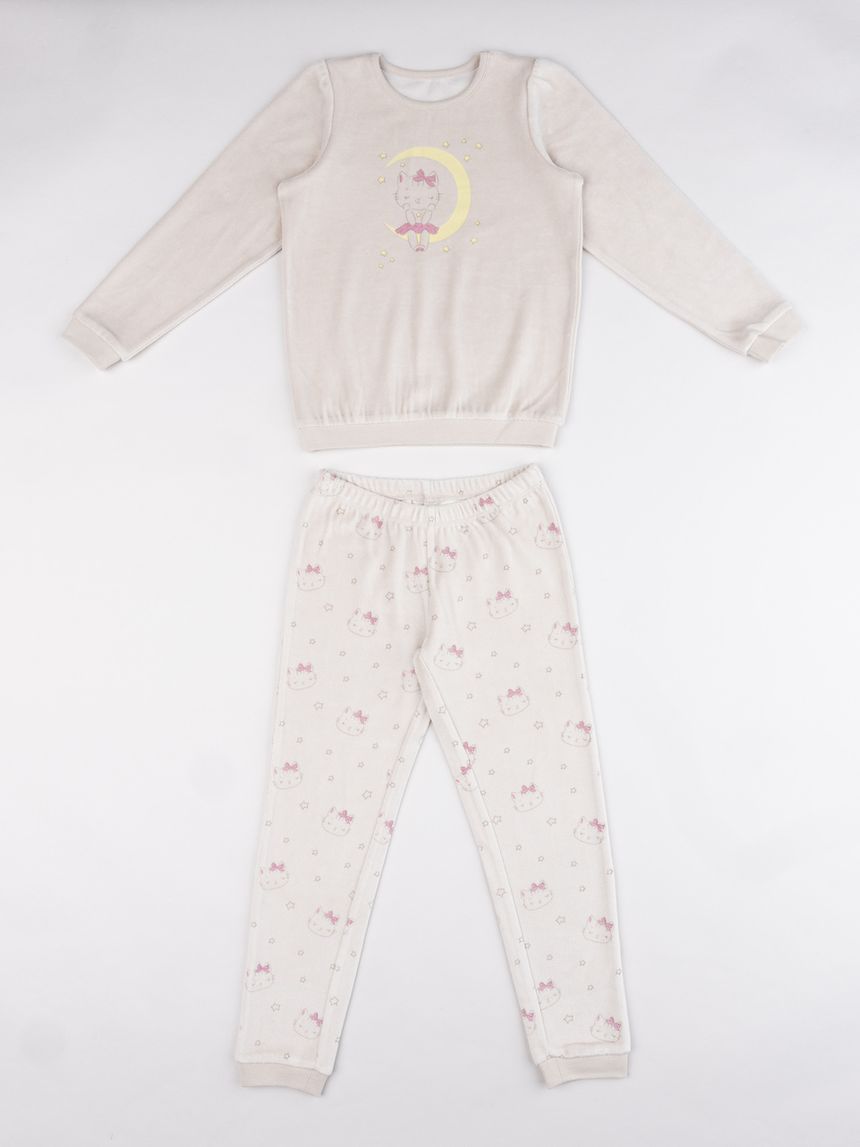 Pigiama ciniglia beige bambina stampato