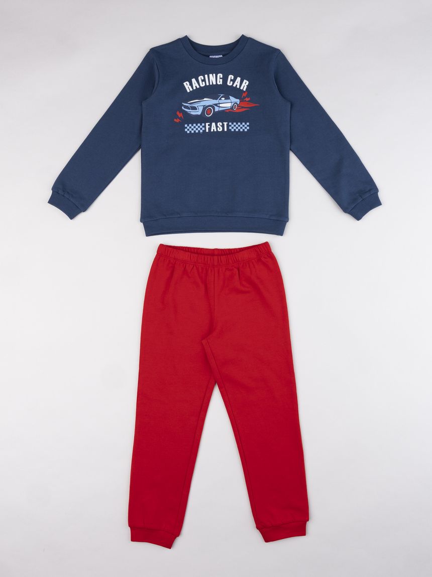 Pigiama felpato bambino "racing cars"  blu/rosso