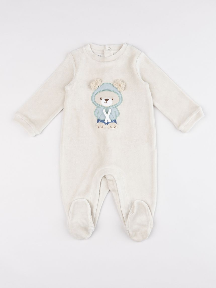 Tutina neonato panna in ciniglia orsetto