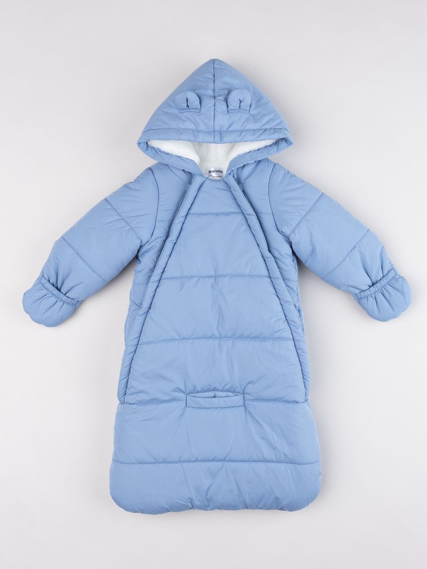 Sacco neve da neonato azzurro invernale con cappuccio