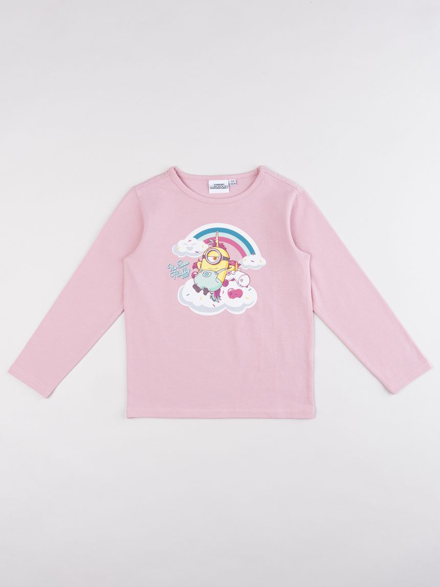 Maglia rosa a maniche lunghe bambina "minions - it's so fluffy"