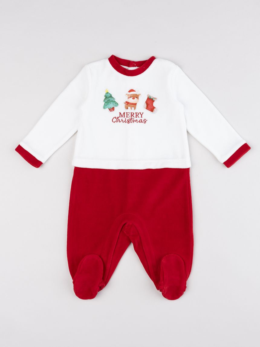 Tutina albero di natale, renna, calza natalizia rossa e bianca neonato