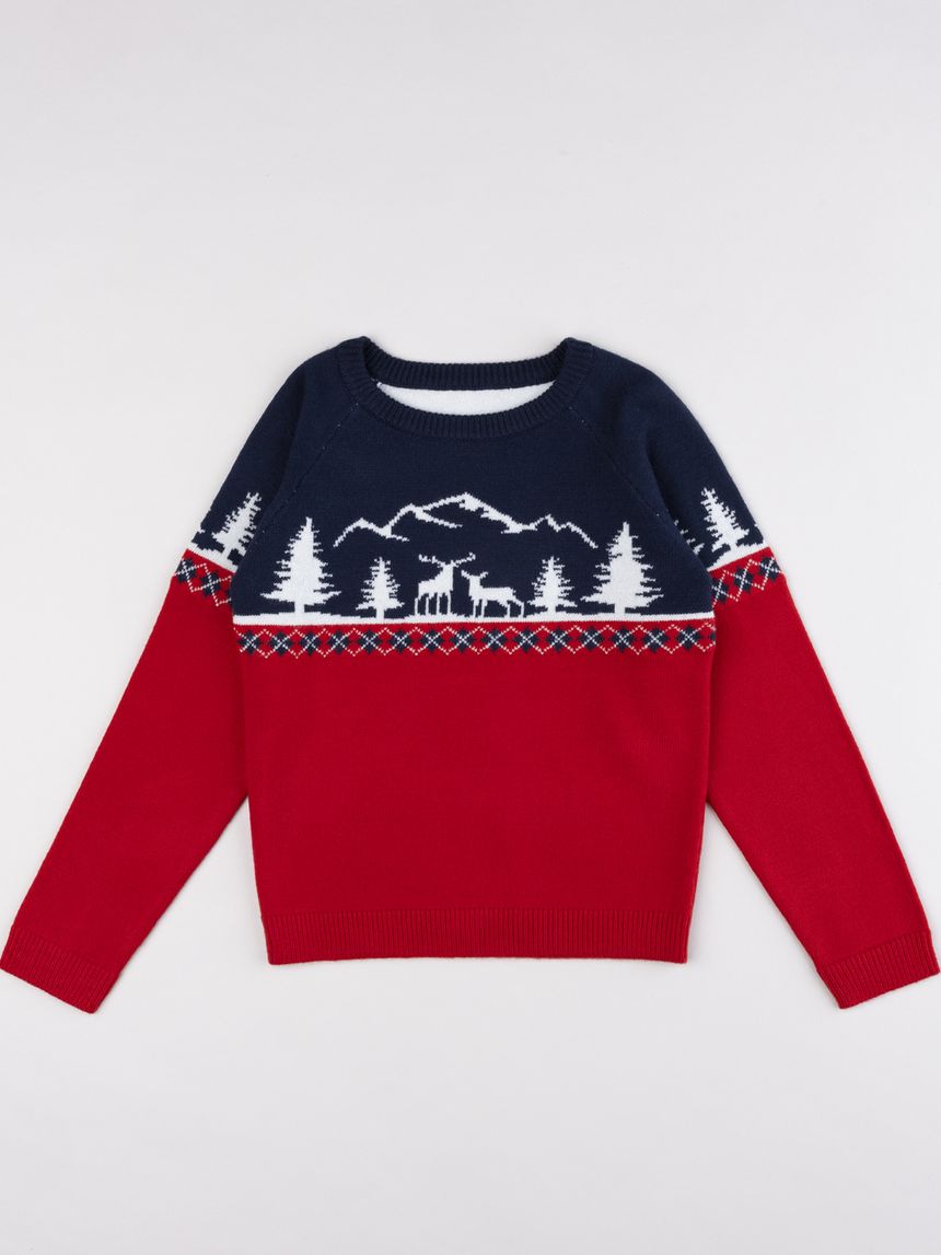 Maglia tricot natale a manica lunga multicolor e bianco bambino