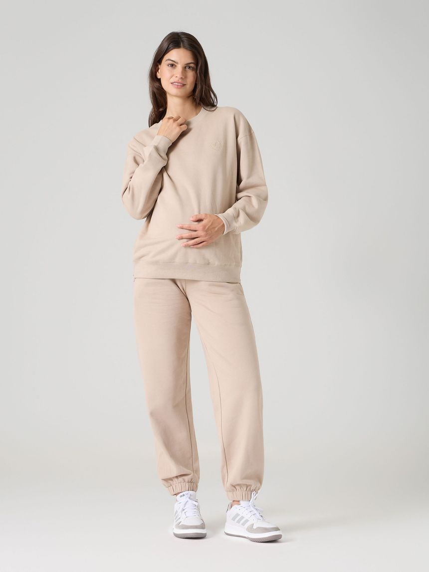 Pantalone  premaman felpato con fascia addominale beige