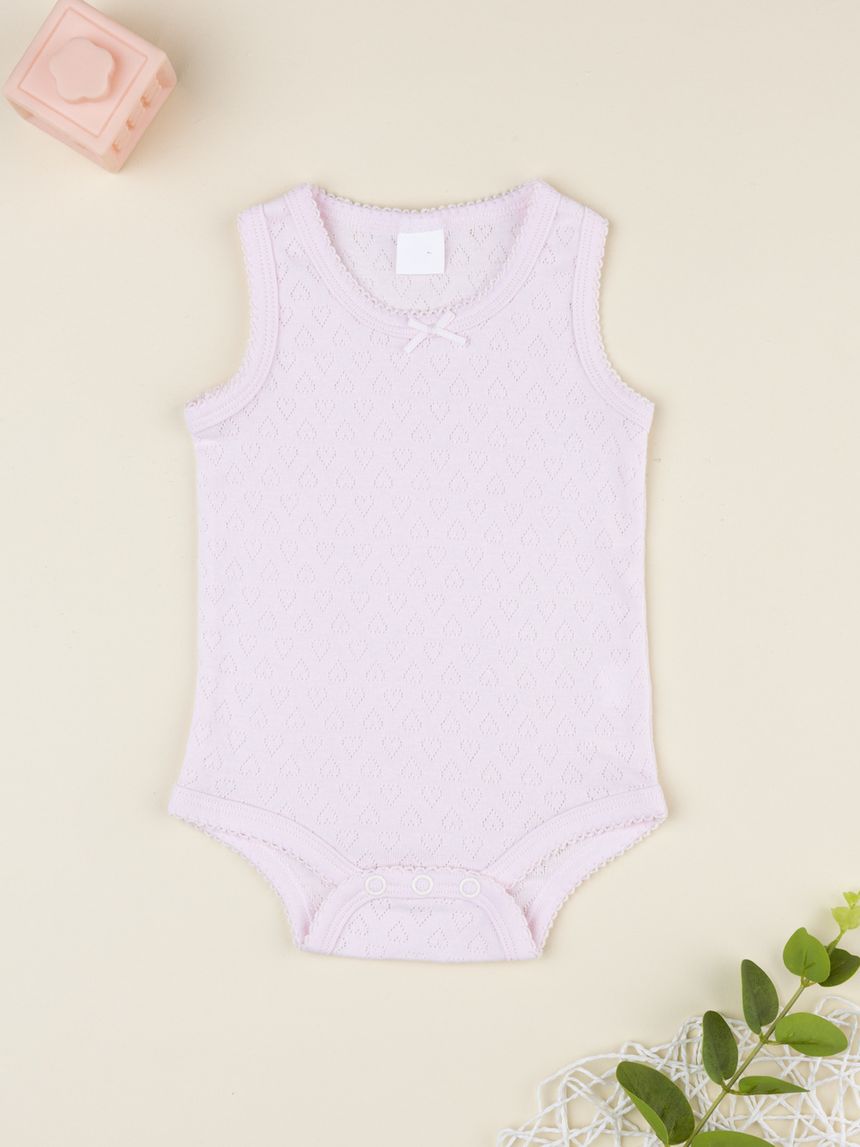 Body bimba rosa spalla larga traforato