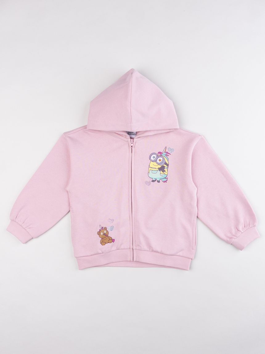 Felpa bambina rosa con cappuccio e zip - collezione minions unicorno