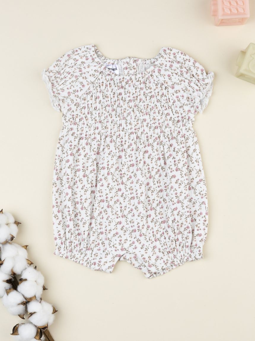 Pagliaccetto bimba beige fiorellini allover