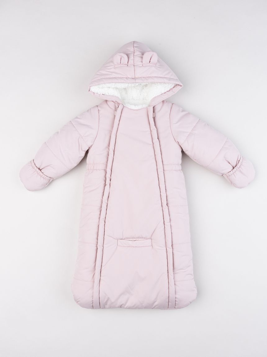 Sacco da neve per neonata con cappuccio rosa chiaro