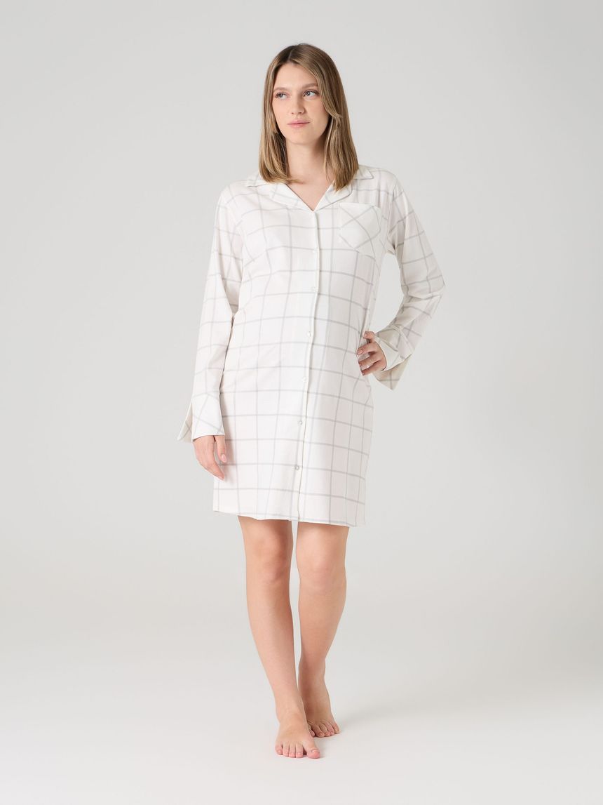 Camicia da notte premaman motivo a quadri panna