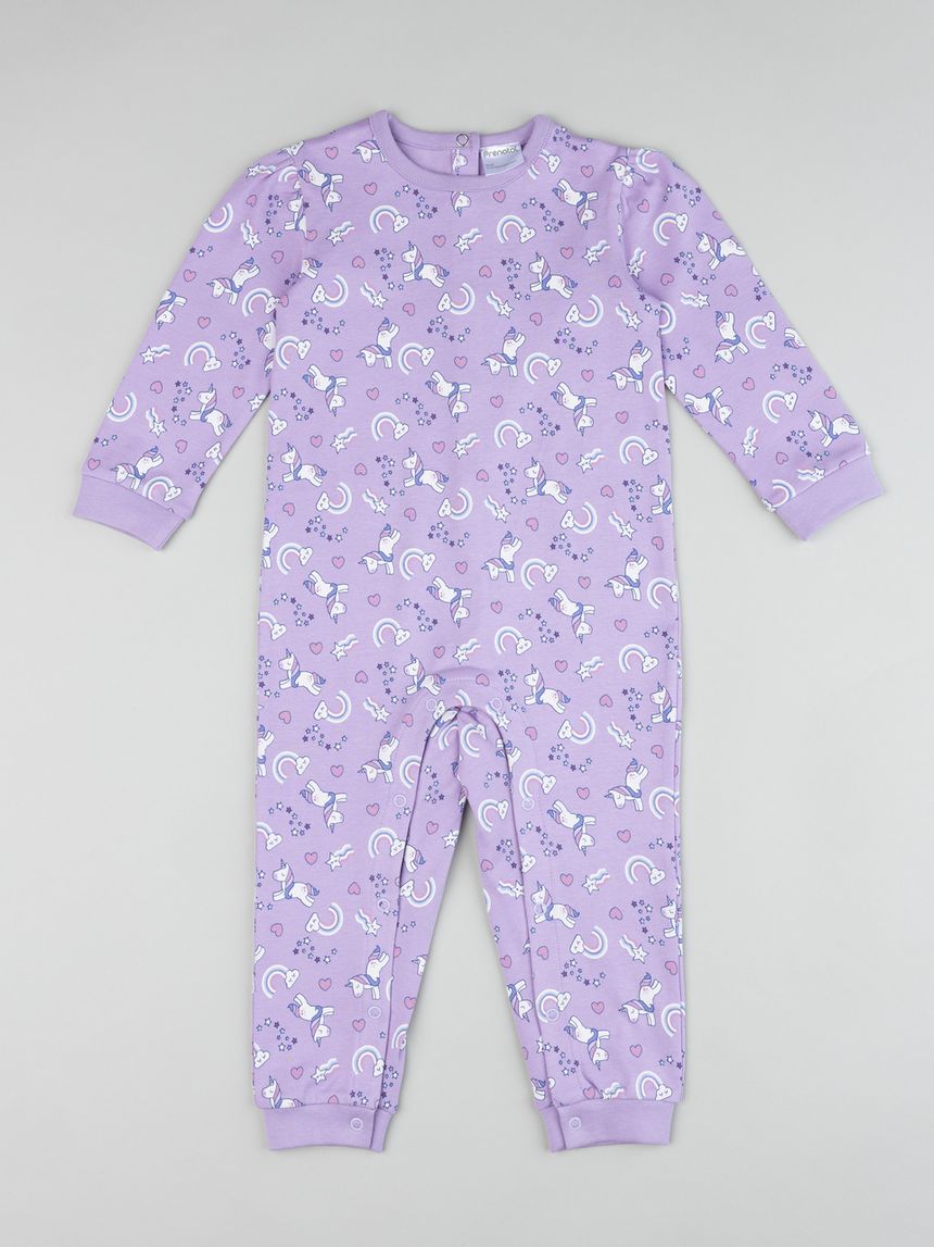 Pigiama interlock lungo bimba lilla "unicorni"