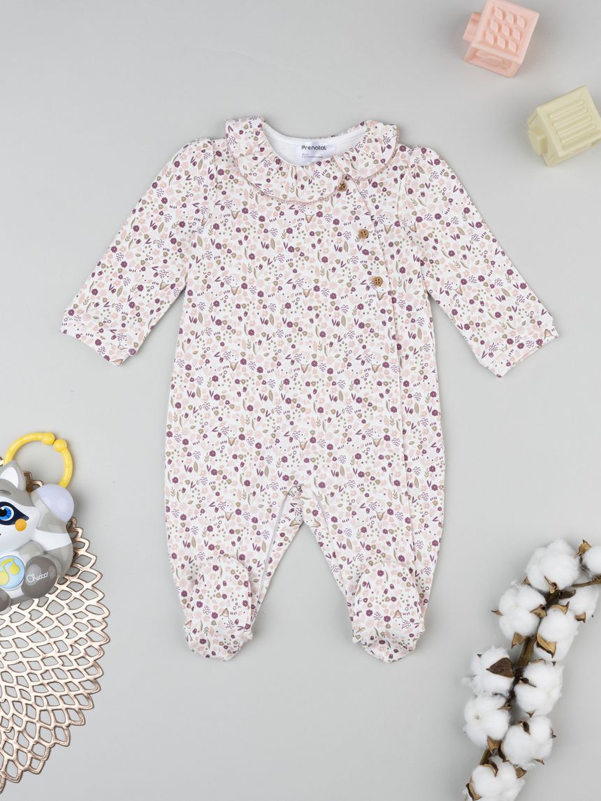 Tutina bimba neonata con piedini a fantasia allover