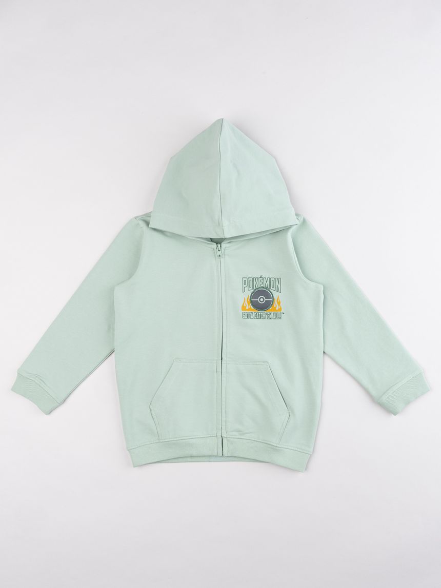 Felpa verde menta con cappuccio e zip bambino "pokémon - gotta catch 'em all!"