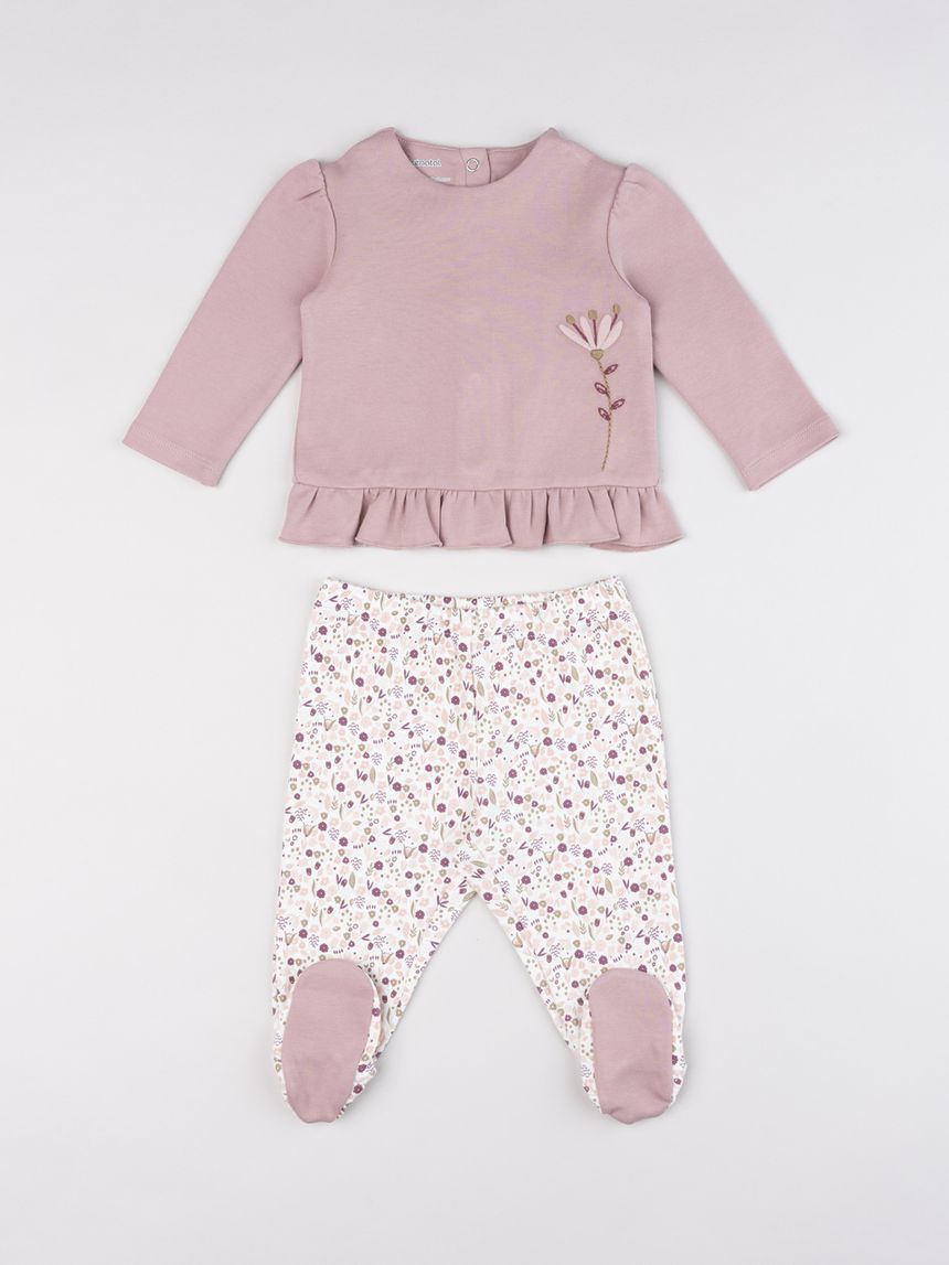 Combinato  due pezzi neonata interlock fiorellini