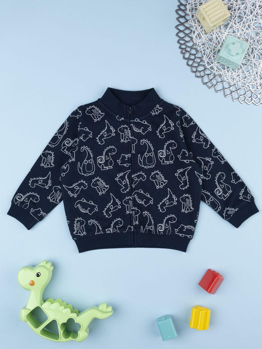Felpa girocollo garzata bimbo blu stampata dinosauri