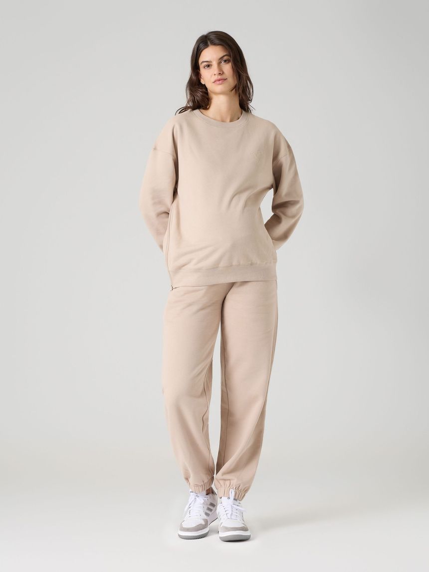 Felpa allattamento  con cuore ricamato a manica lunga beige