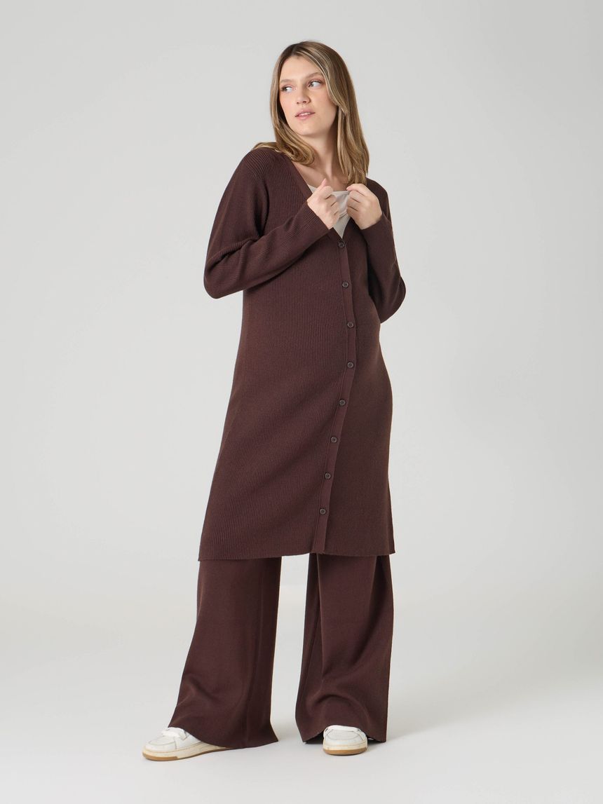 Cardigan premaman tricot lungo marrone