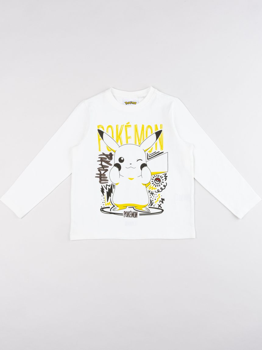 T-shirt bianca a maniche lunghe bambino "pokémon - pikachu sketch"