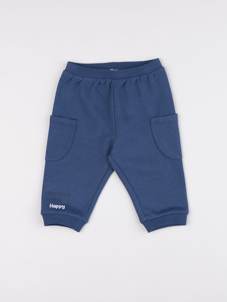 Pantalone bimbo blu con tasche a toppa
