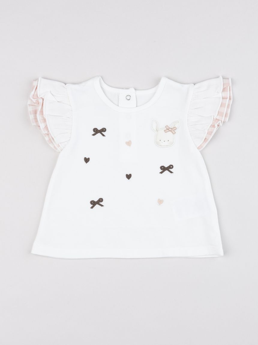 T-shirt panna bimba con maniche ad aletta