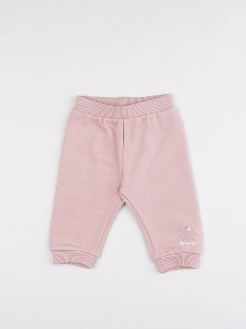 Pantalone felpato neonata rosa con scritta "beautiful"