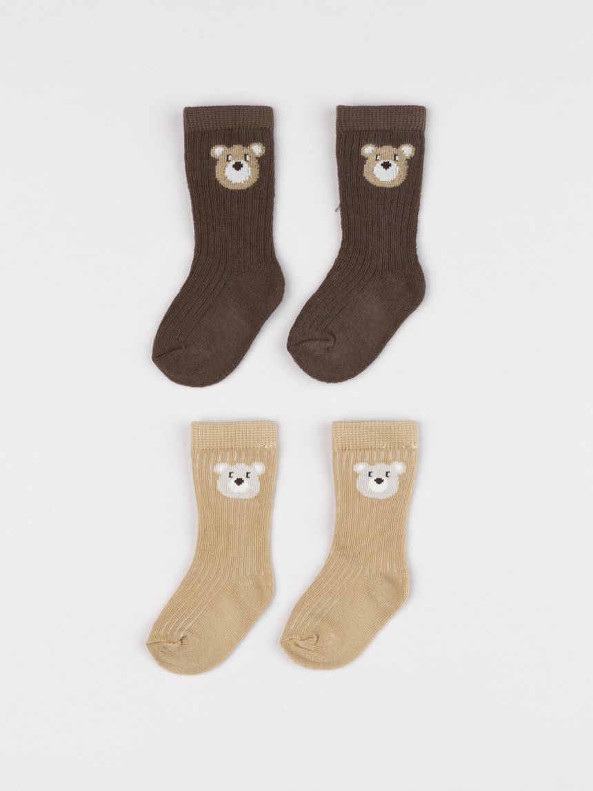 Pack 2 calze bimbo caldo cotone marrone orsetto