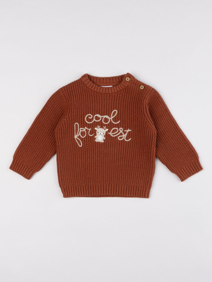 Maglioncino ruggine bimbo in maglia ricamo "cool for forest"