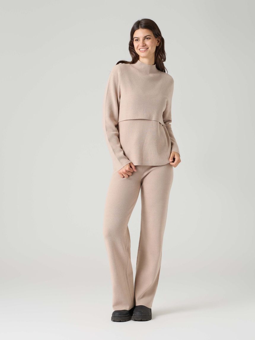 Maglione allattamento premaman a costine beige