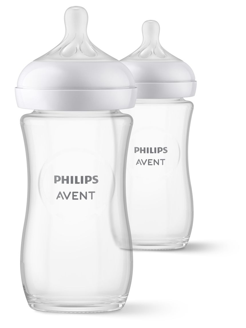 Biberon natural response set 2 biberon in vetro 240ml tettarella a flusso medio 1m+ 3-6 mesi - philips avent