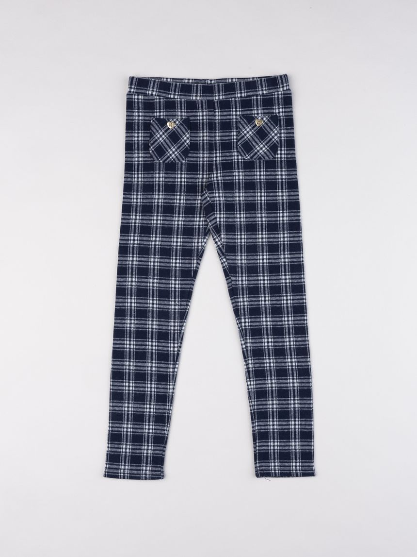 Leggings da bambina a quadri blu scuro
