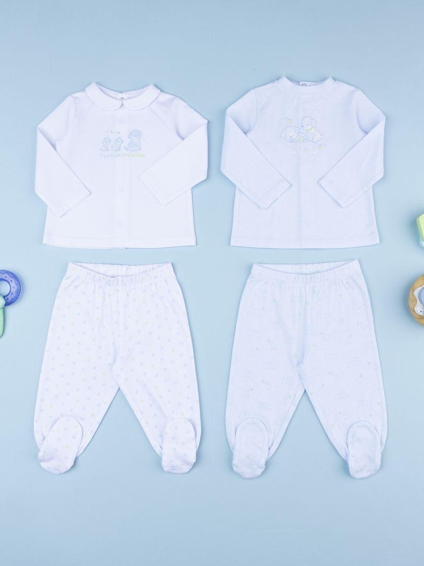 Pack 2 completi bimbo azzurro/bianco cagnolini