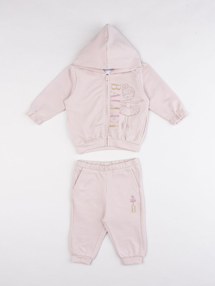 Jogger garzato bimba 2 pezzi rosa con cappuccio "ballet"