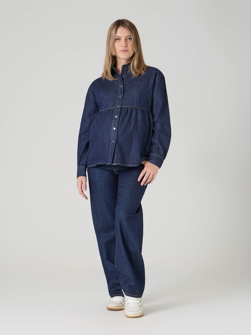 Pantaloni jeans premaman a gamba larga con fascia premaman blu denim scuro