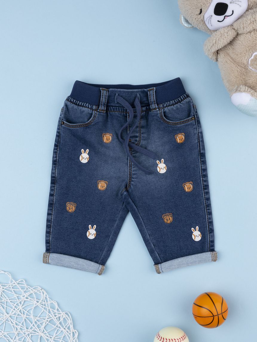 Pantaloni denim bimbo ricami allover