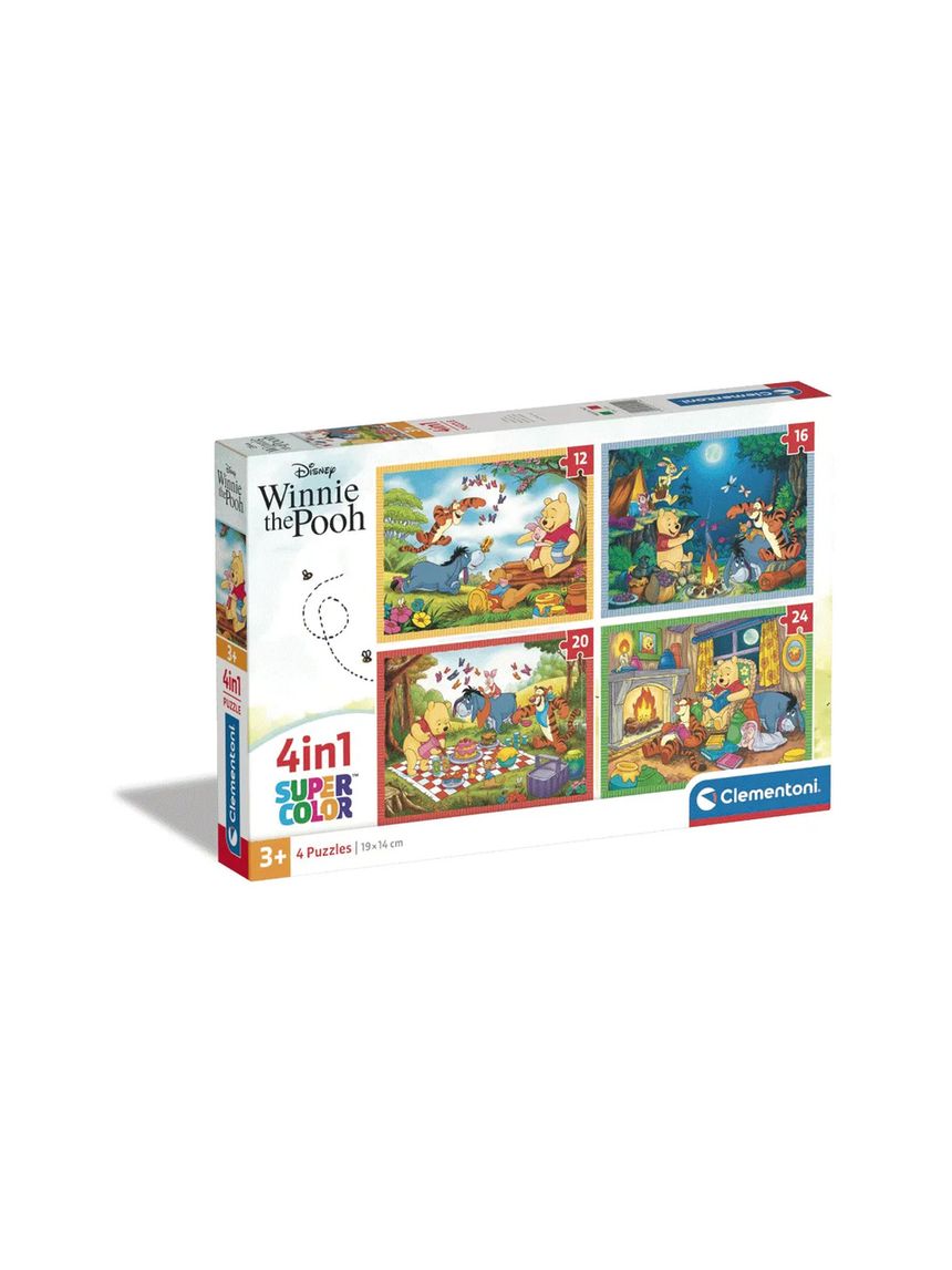 Clementoni supercolor puzzle 4in1 disney winnie the pooh – 1×12 + 1×16 + 1×20 + 1×24 pezzi, puzzle bambini 3 anni