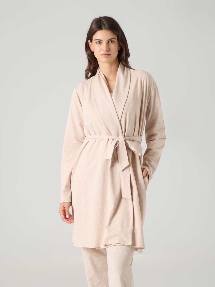 Vestaglia premaman motivo floreale beige