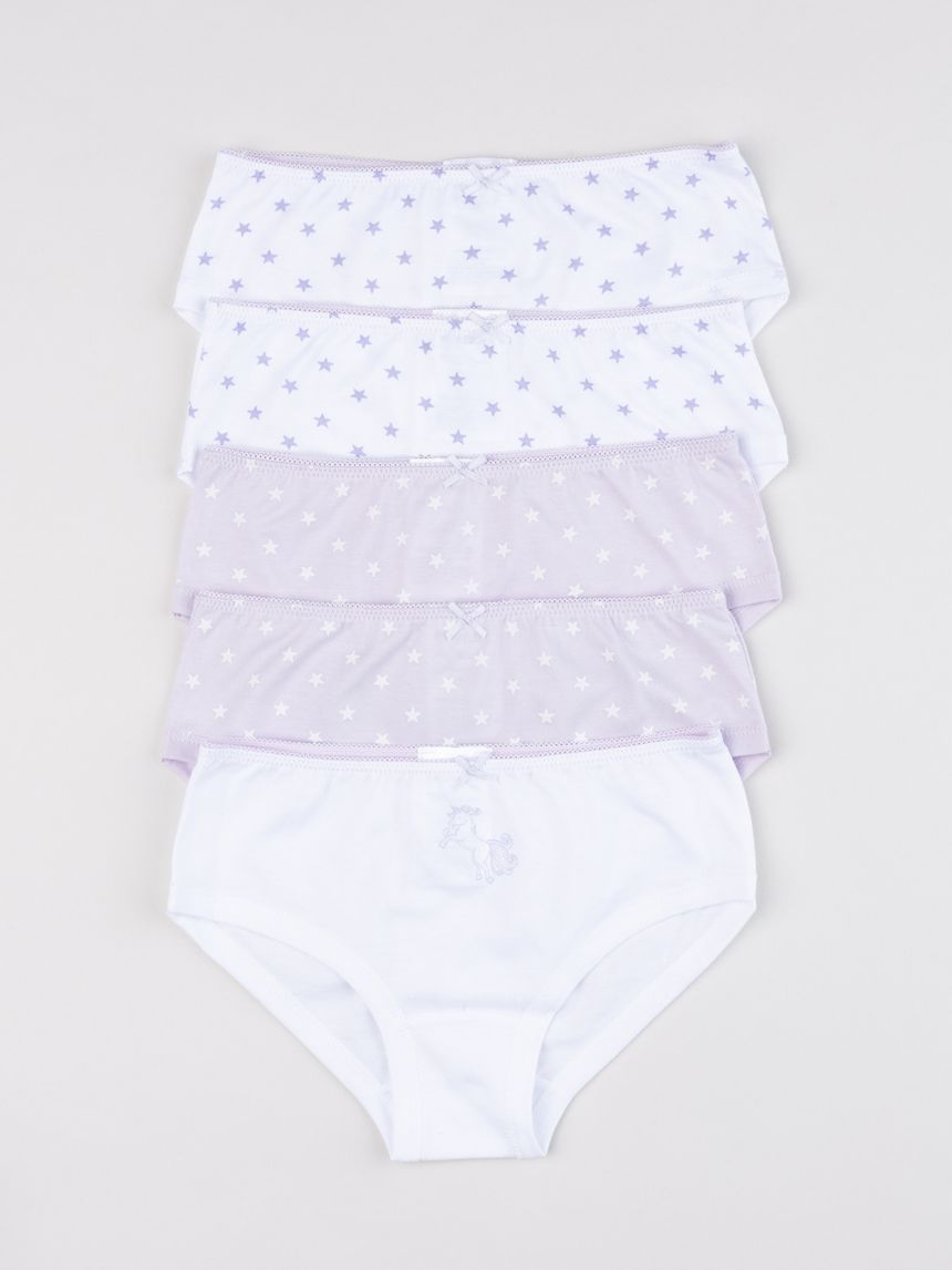 Pack 5 slip bambina lilla/bianco stelline