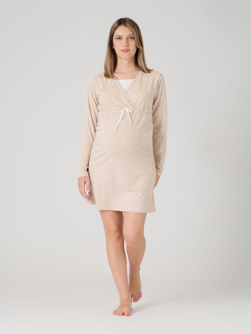 Camicia da notte allattamento motivo floreale beige