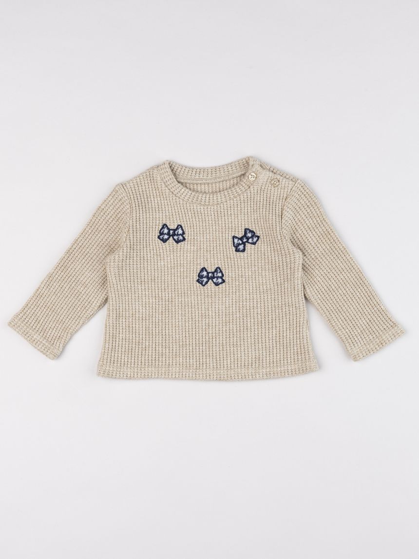 Maglia tricot chic bimba beige fiocchi