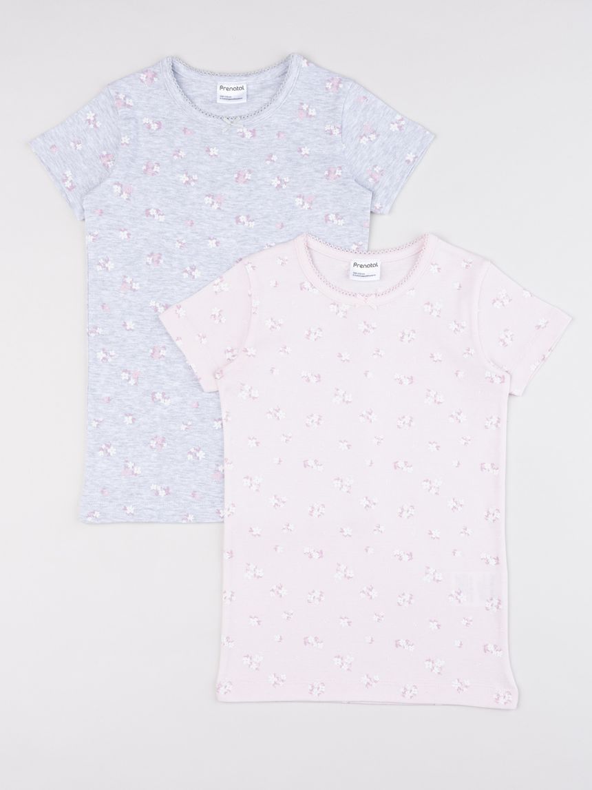 Pack 2 t-shirt intime bambina cotone oeko-tex grigio/rosa
