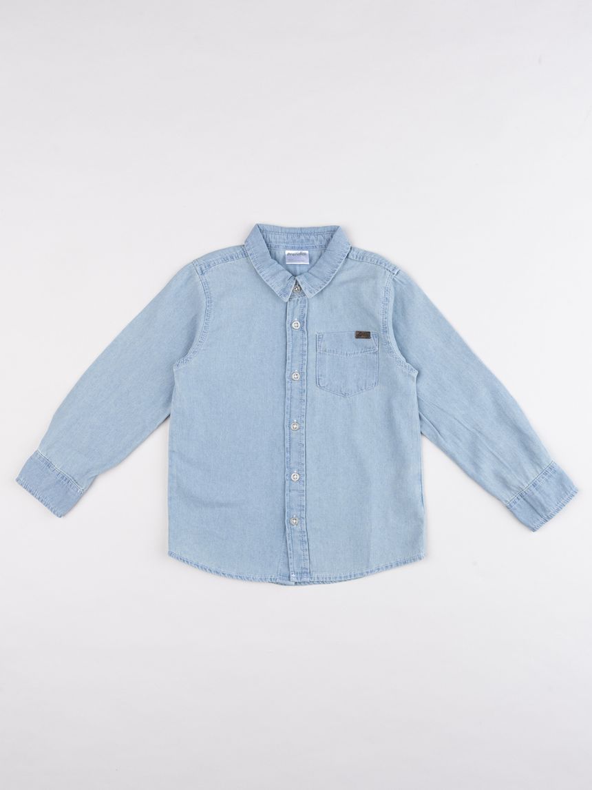 Camicia bambino manica lunga in jeans chiaro