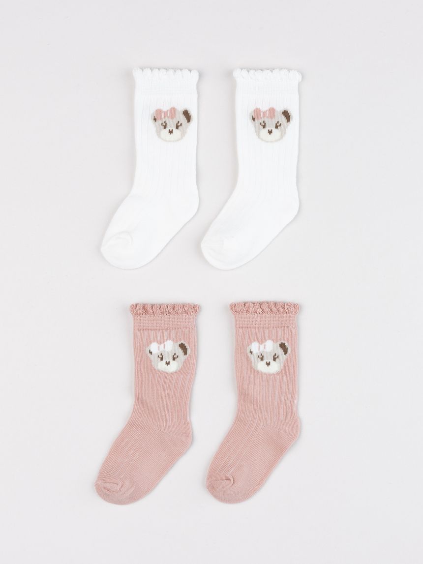 Pack 2 calze bimba bianco/rosa orsetti