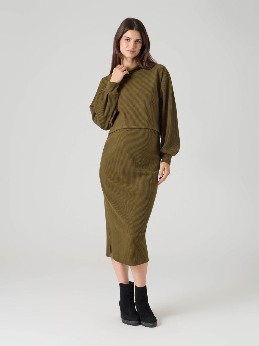Set premaman felpa e gonna rib fake tricot verde militare