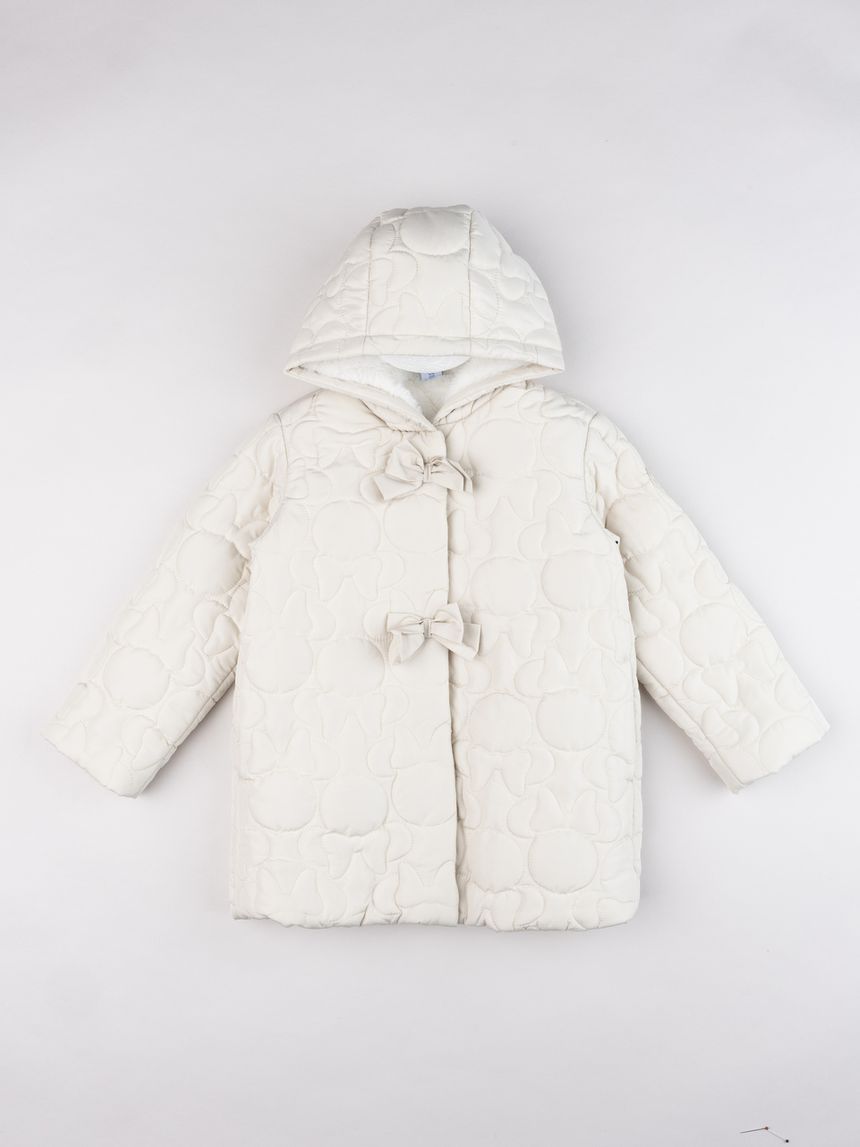 Piumino trapuntato da bambina minnie beige con fiocchi