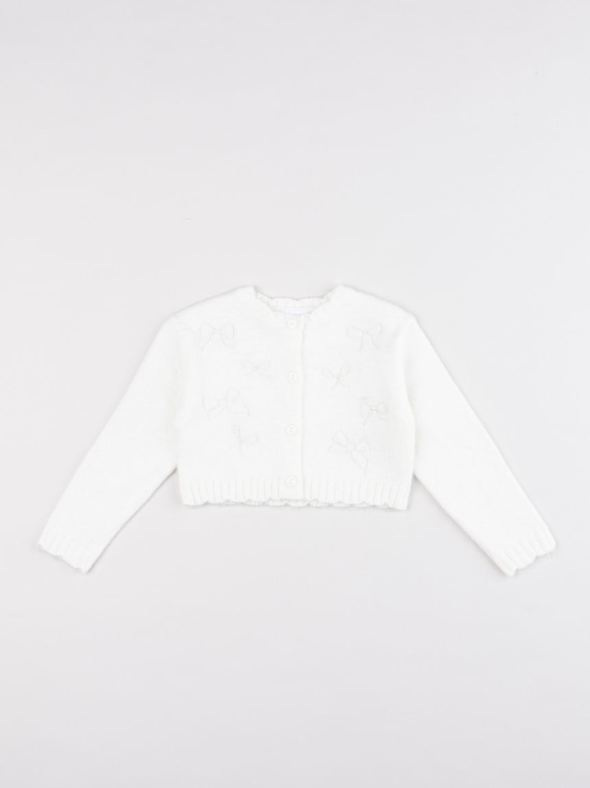 Cardigan bianco bimba con fiocchi intarsiati