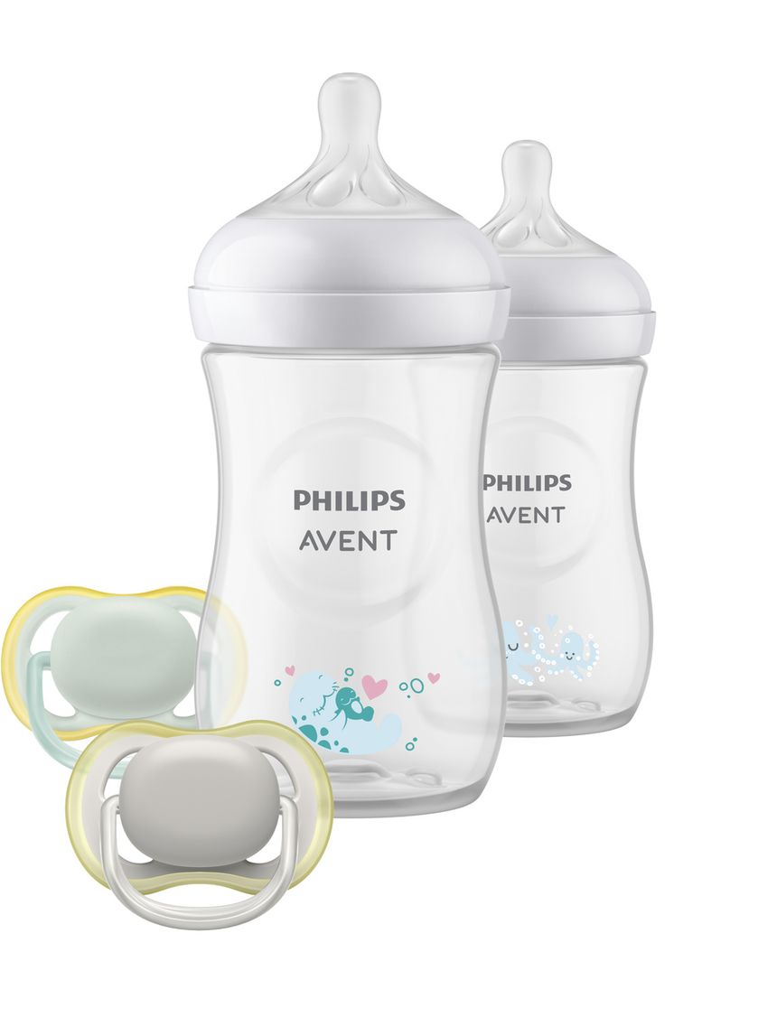 Set regalo con decorazioni mare e succhietti 2 biberon ciuccio ultra air - philips avent