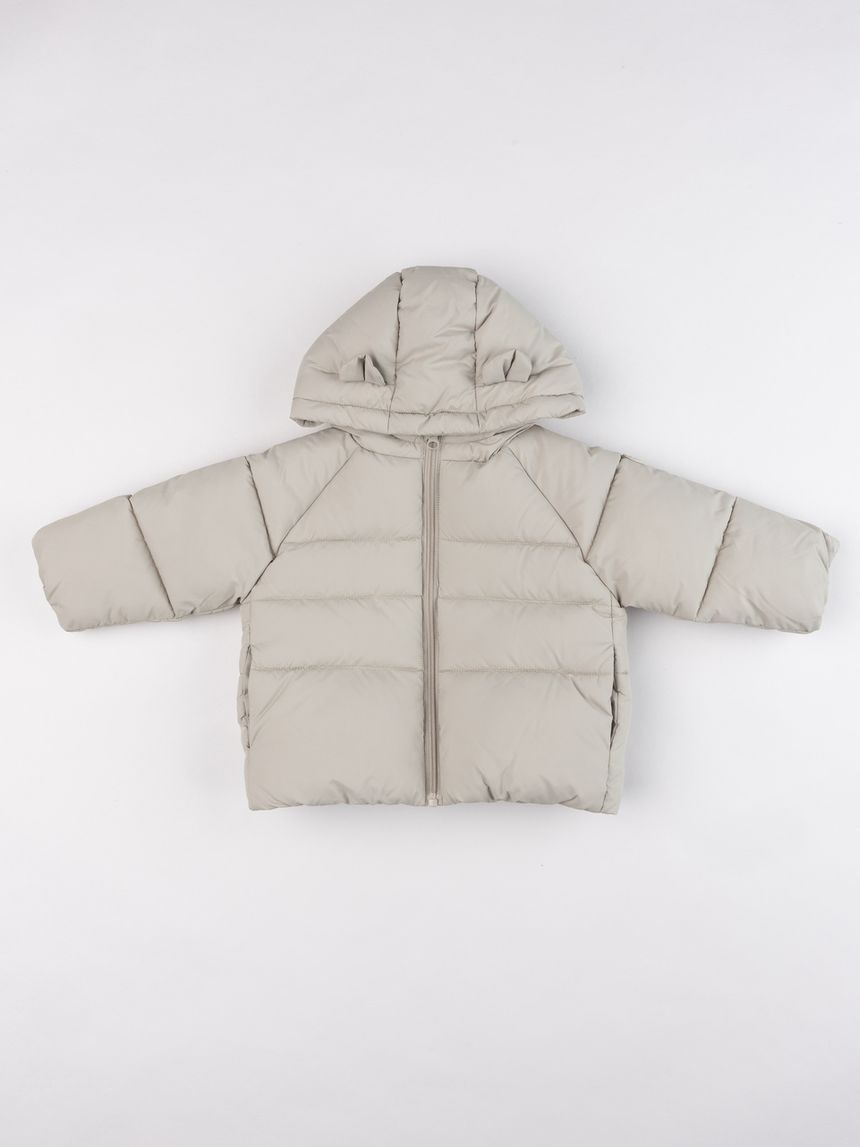 Piumino con cappuccio a orecchie beige bimbo