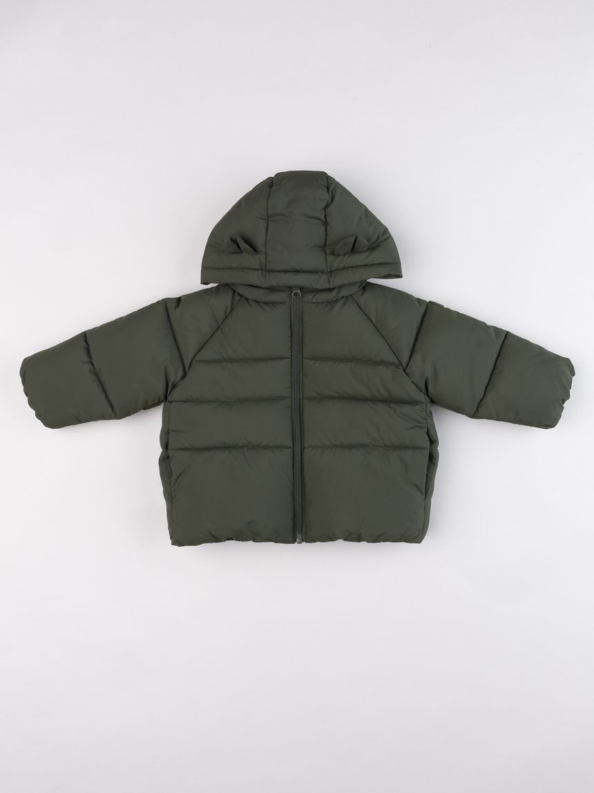 Piumino raglan con cappuccio e tasche verde scuro bimbo