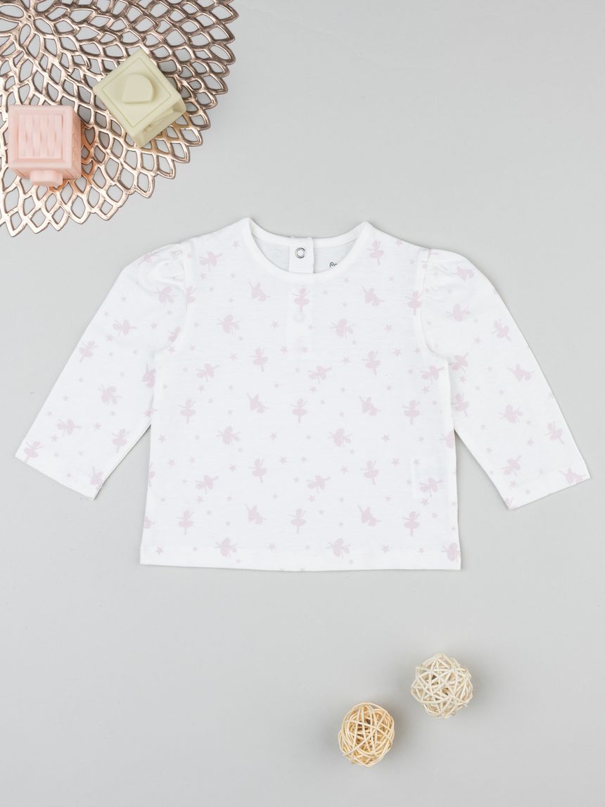T-shirt bimba neonata bianca ballerine