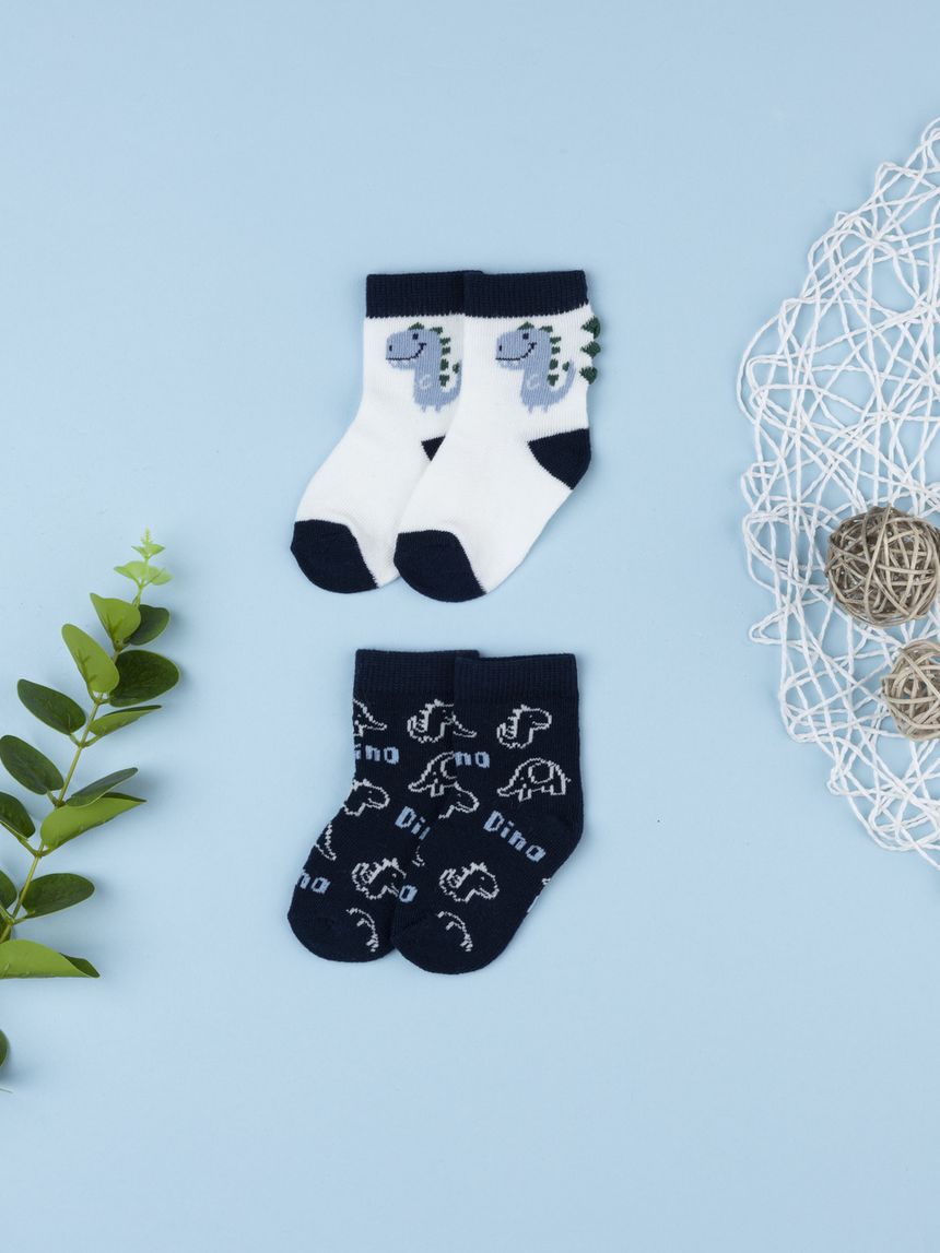 Pack 2 calze bimbo bianco/blu dino