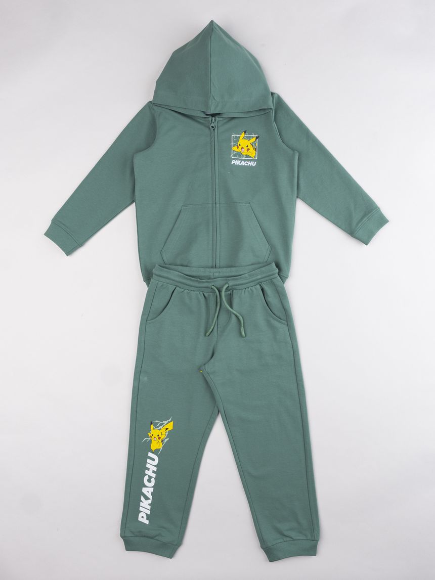 Tuta sportiva felpata verde bambino "pokemon - pikachu active"